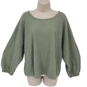 Anthropologie Womens Thick Sage Green Textured Long Dolman Sleeve Top Size XL